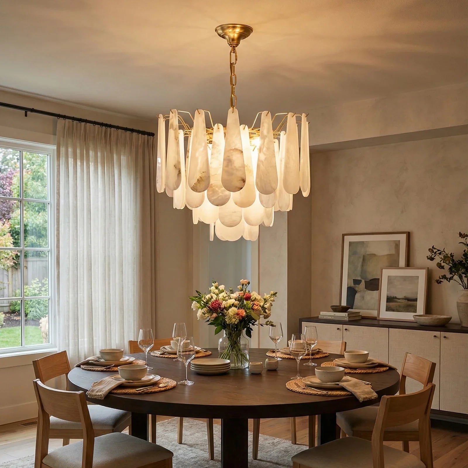 Teardrop Shaped Alabaster Chandelier