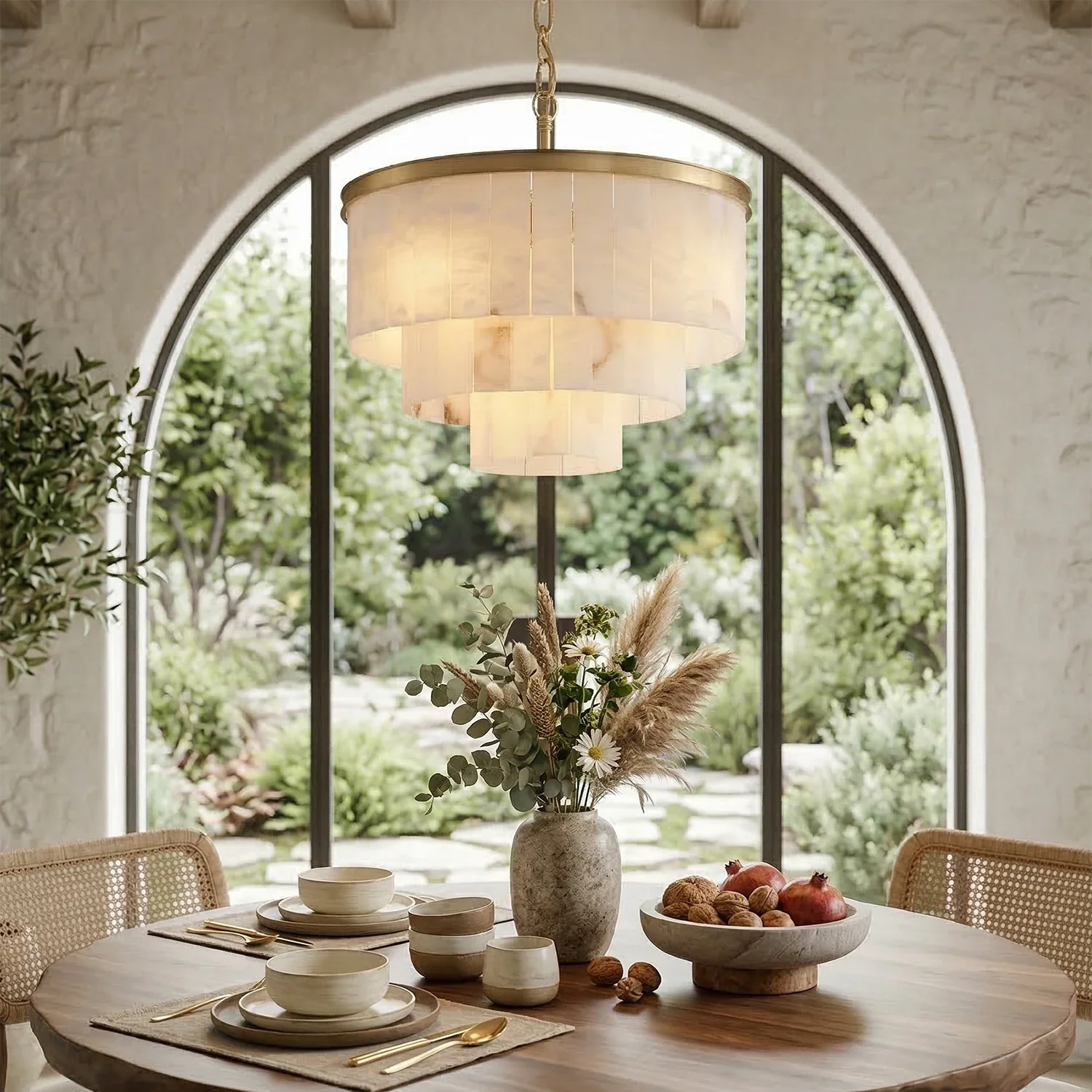 Tiered Natural Alabaster Chandelier