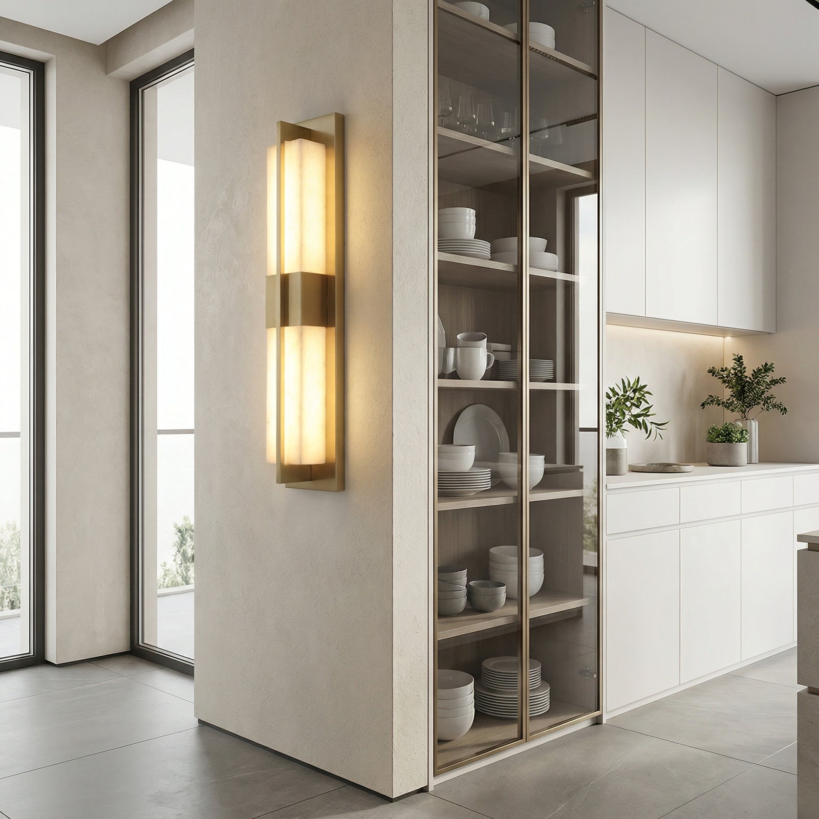 Vertical Alabaster Stone Wall Sconce