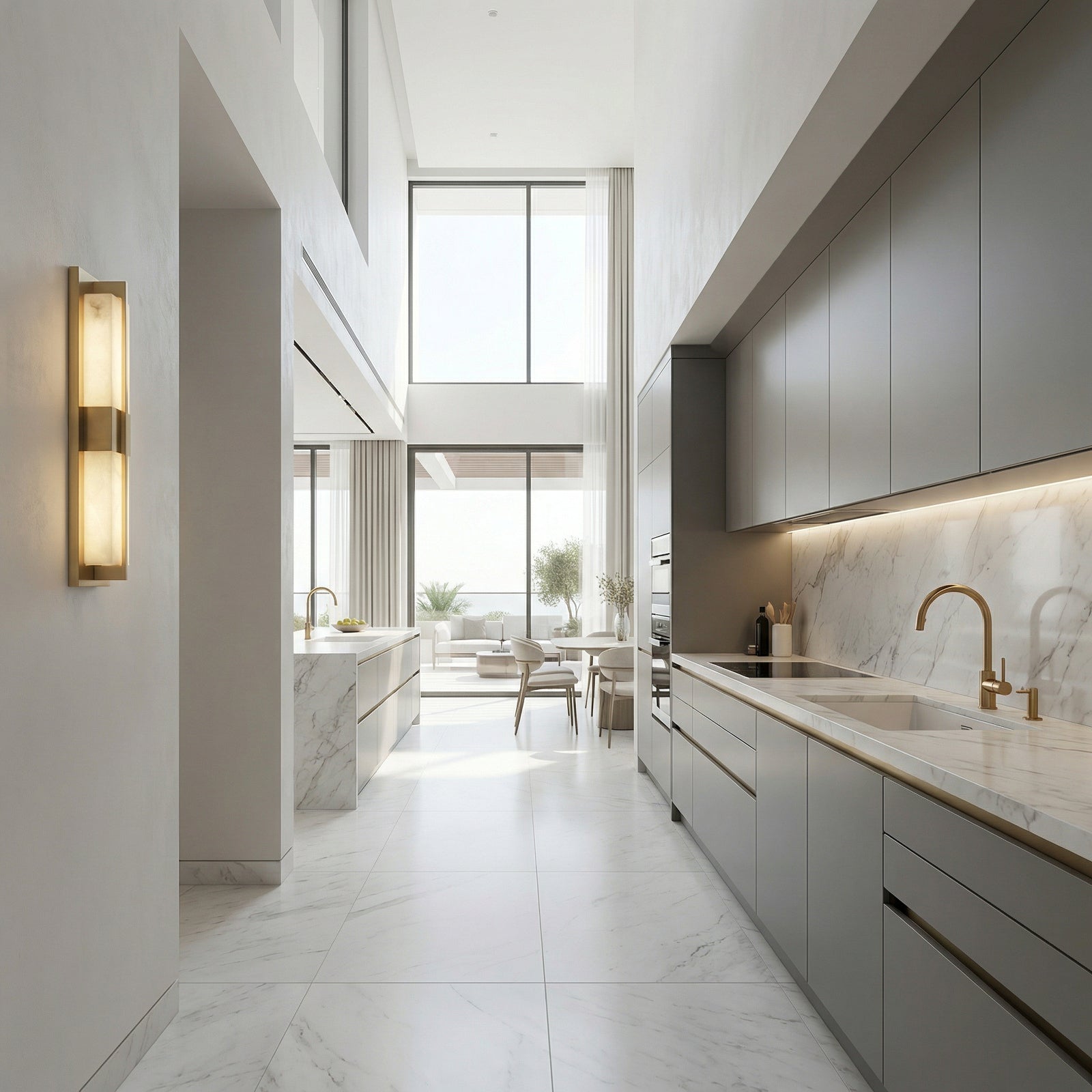 Vertical Alabaster Stone Wall Sconce