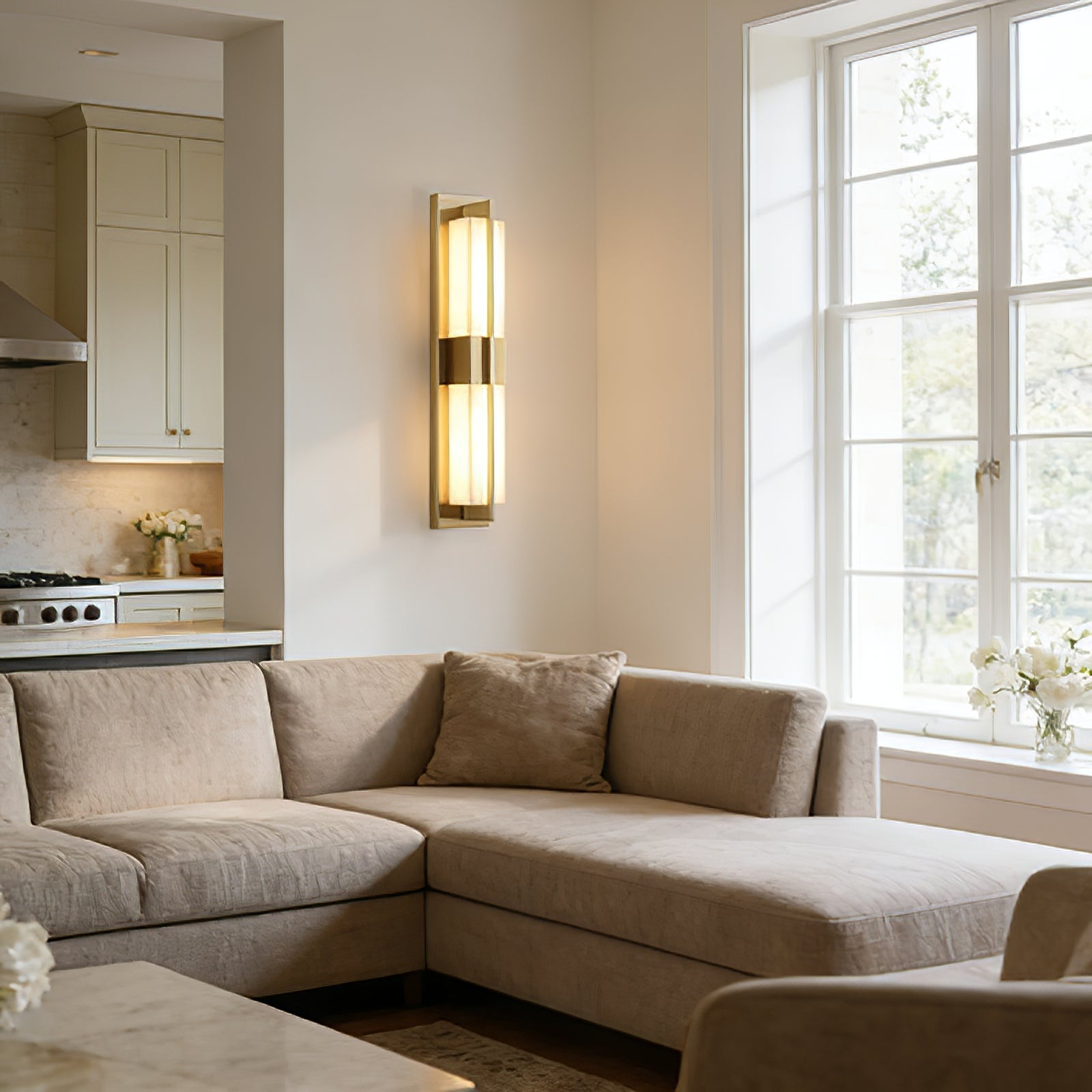 Vertical Alabaster Stone Wall Sconce